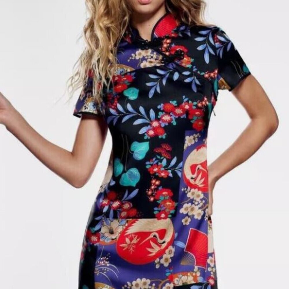 ZARA SATIN EFFECT PRINT DRESS SIZE xs 2057/774/050